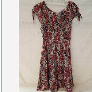 Women's Free People Red Floral Short A-Line Dress W/Cut Out